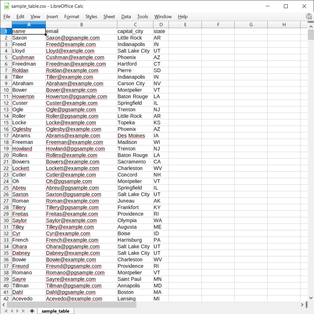 CSV File for importing PostgreSQL data