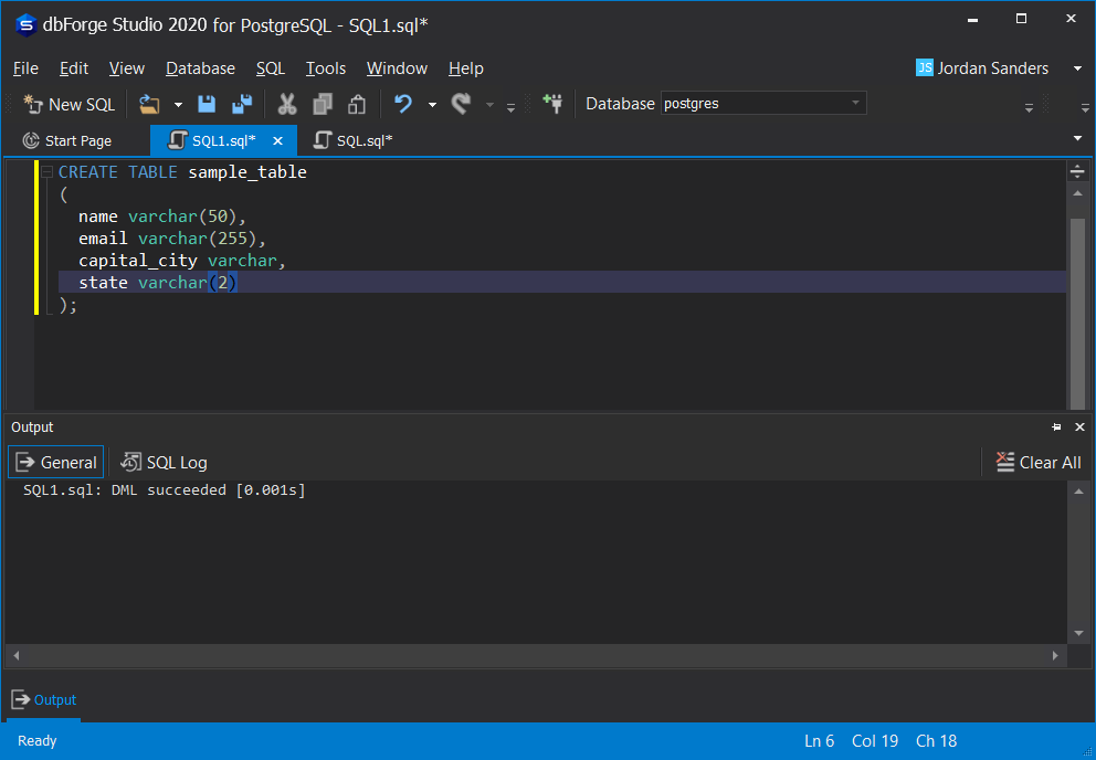 executing a table creation script
