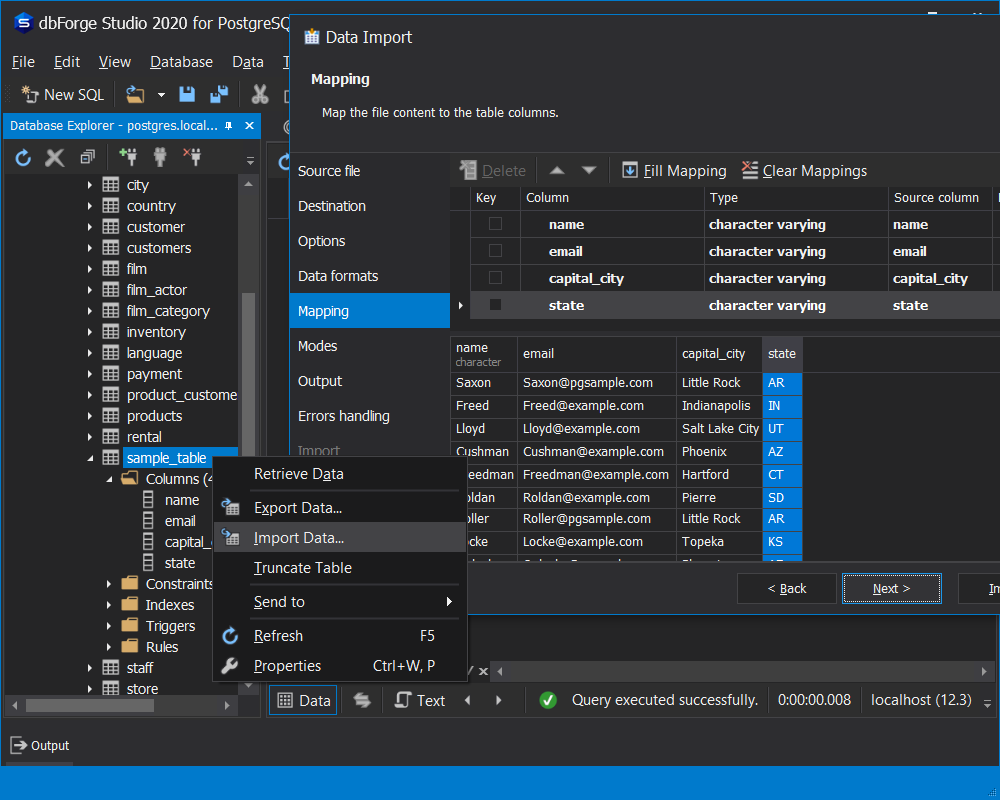 importing a csv file into postgresql using dbForge Studio for PostgreSQL