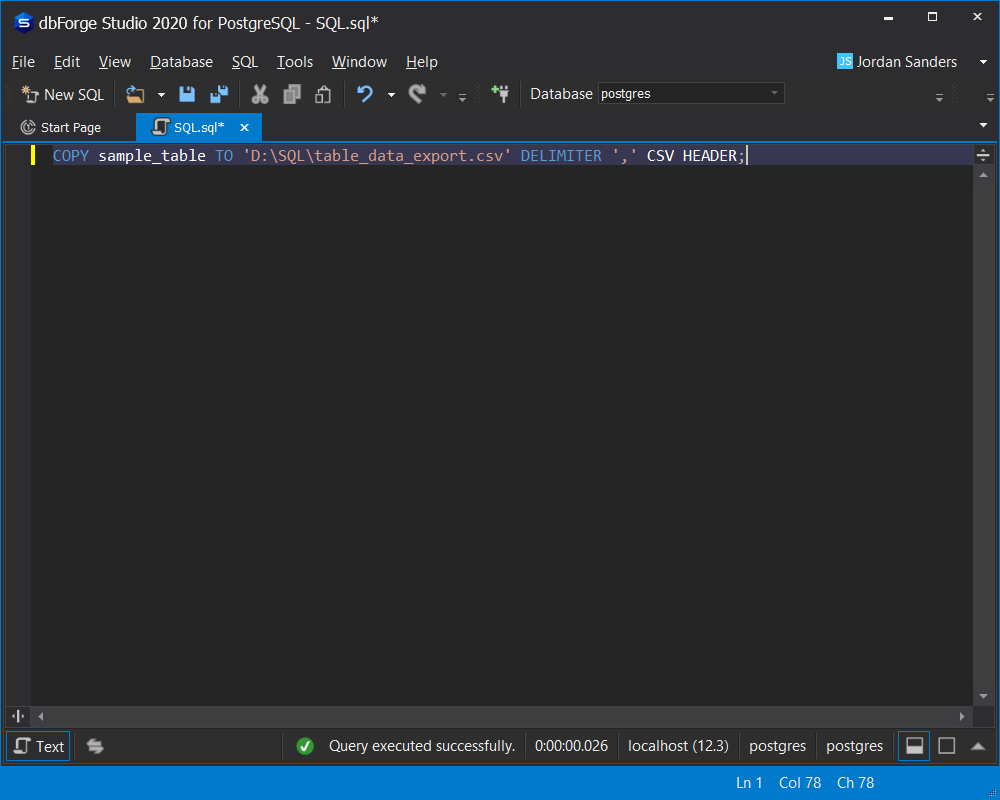 exporting postgresql data to csv using the COPY command