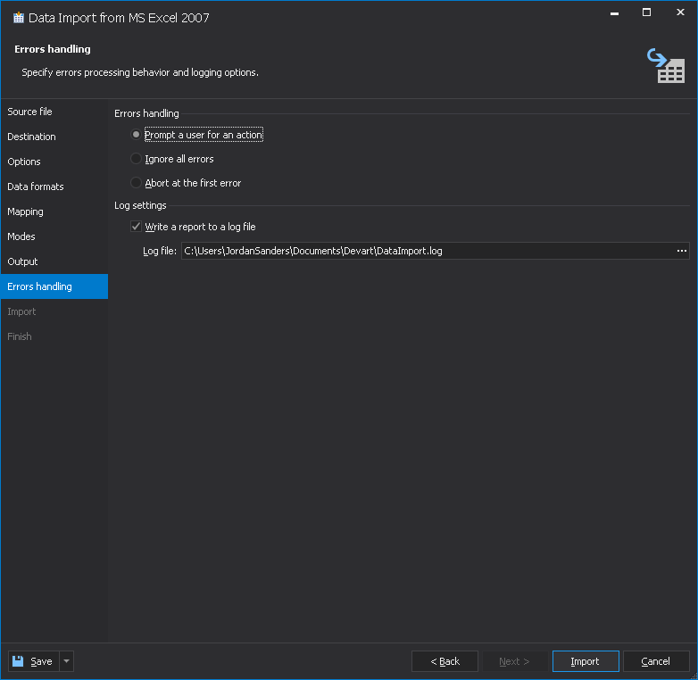 Import to Amazon RDS - errors handling