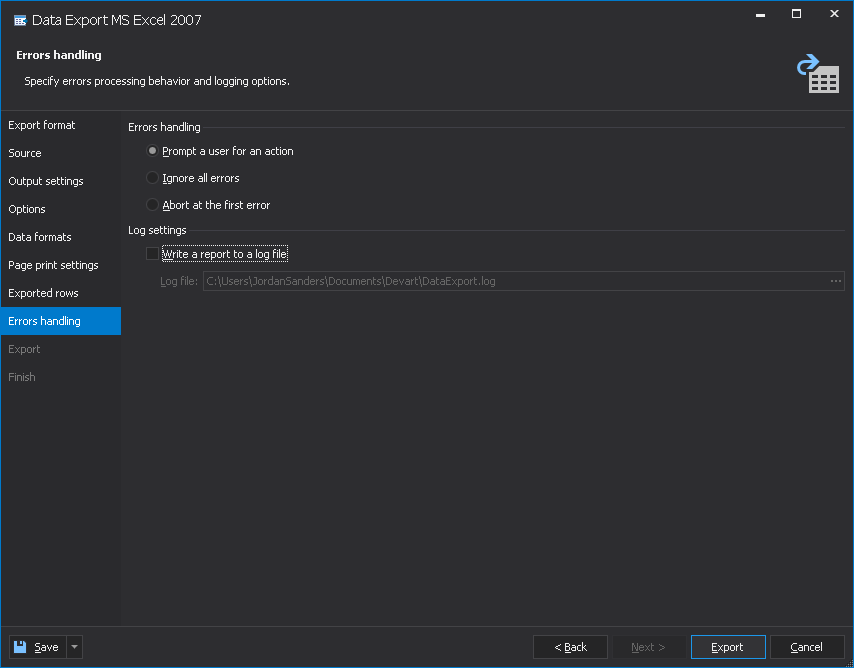 AWS RDS export MySQL database data - errors handling options