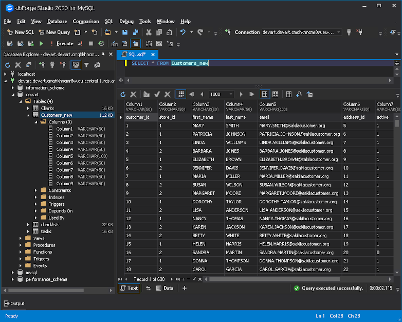 Import MySQL data to AWS RDS - check the result