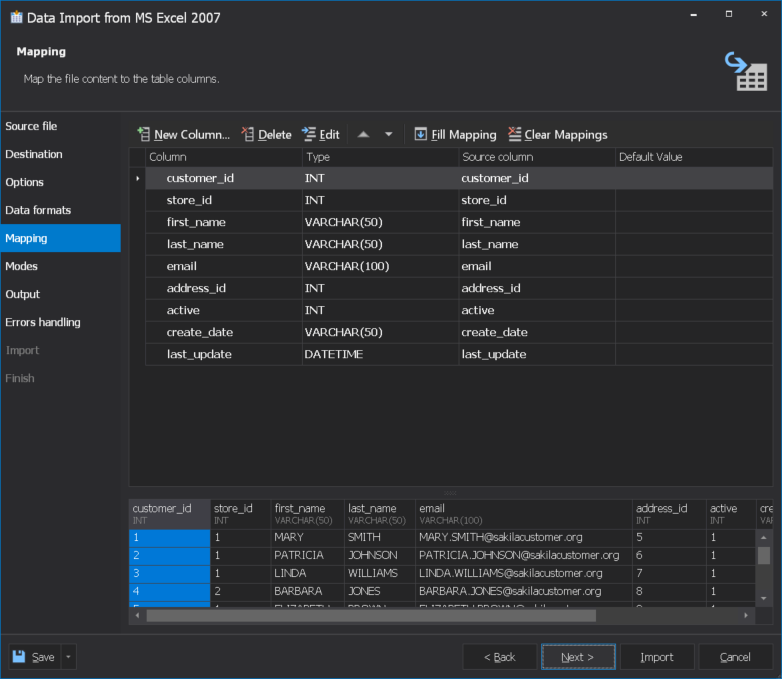 AWS RDS import MySQL database data - mapping