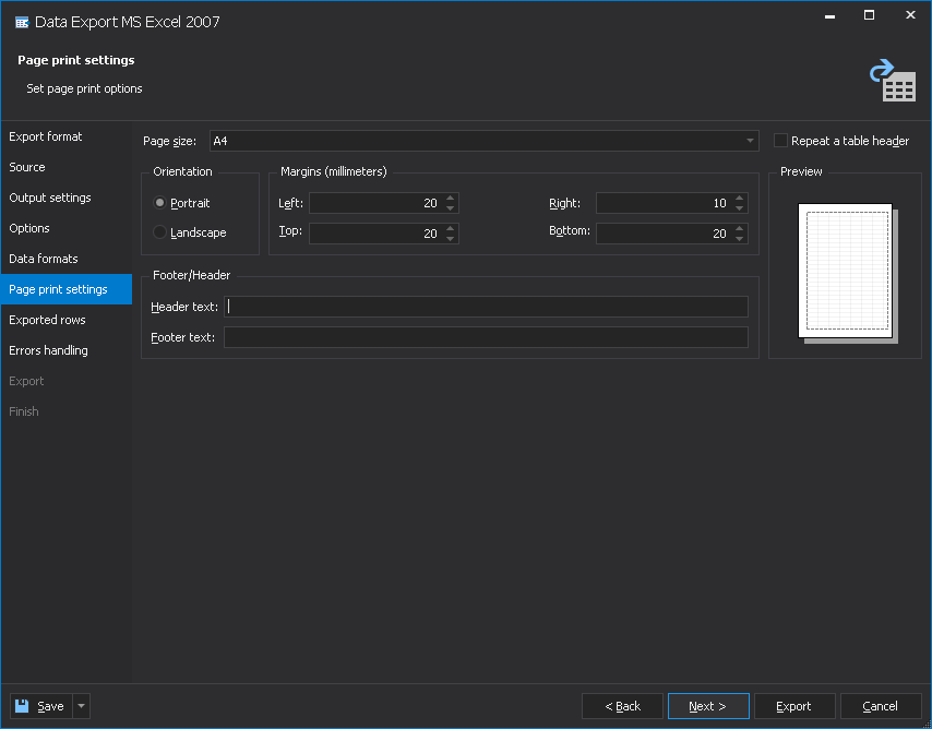 AWS RDS export MySQL database data - page print options