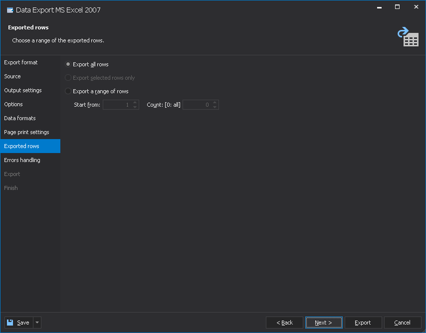 Export AWS RDS database data - select range of columns