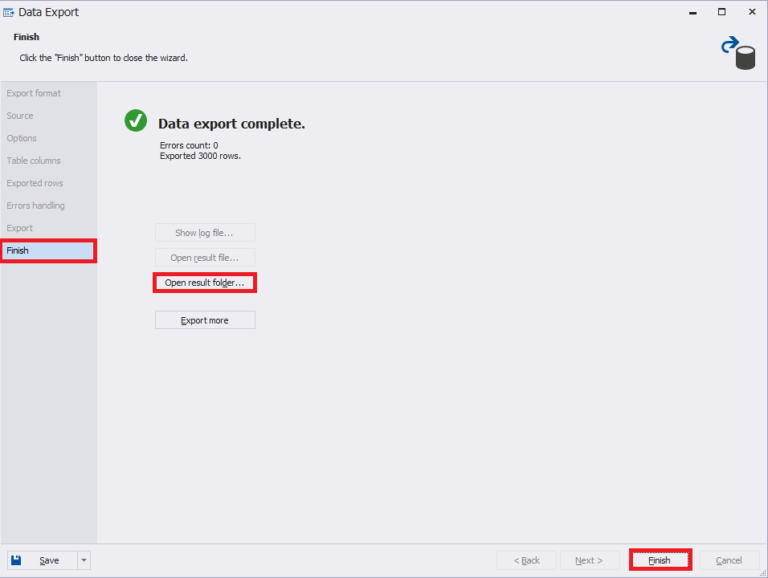 Data export completion