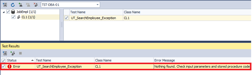 The unit test failed