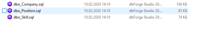 The 3 SQL scripts generated for data export