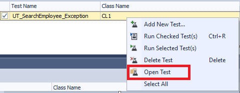 Opening the unit test