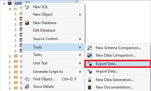 Data export on the database level