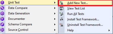 Creating a unit test with the Add New Test command