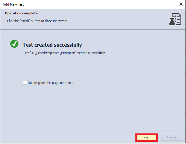 The test has been created successfully
