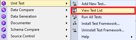 Invoking the View Test List command