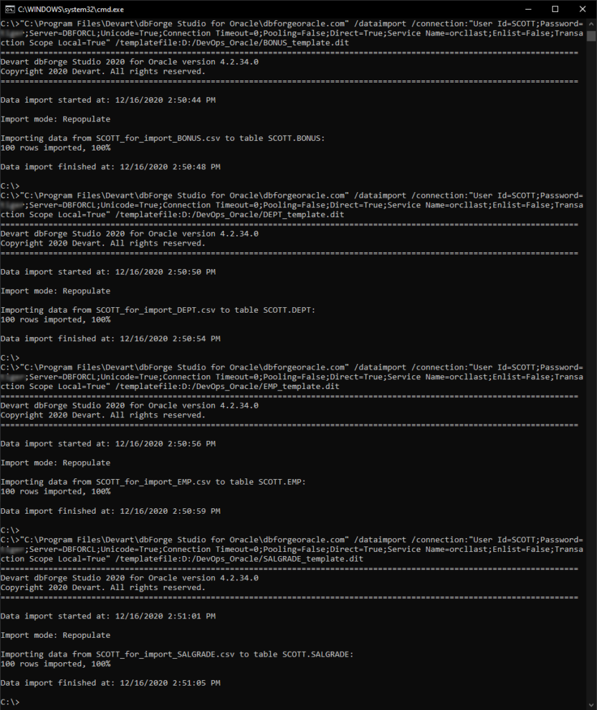 Populating tables with data using the Data Import/Export functionality