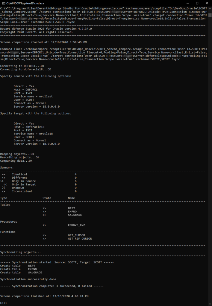 Synchronizing schemas on different servers