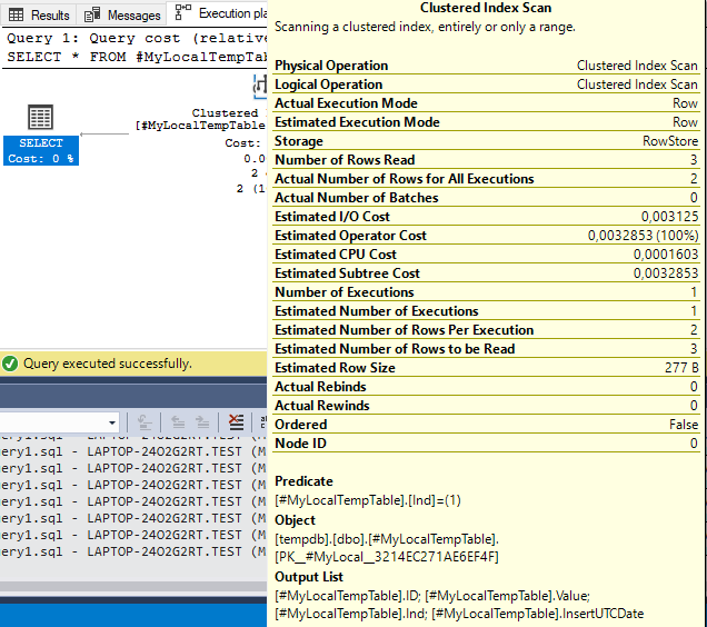 Actual execution plan of the query