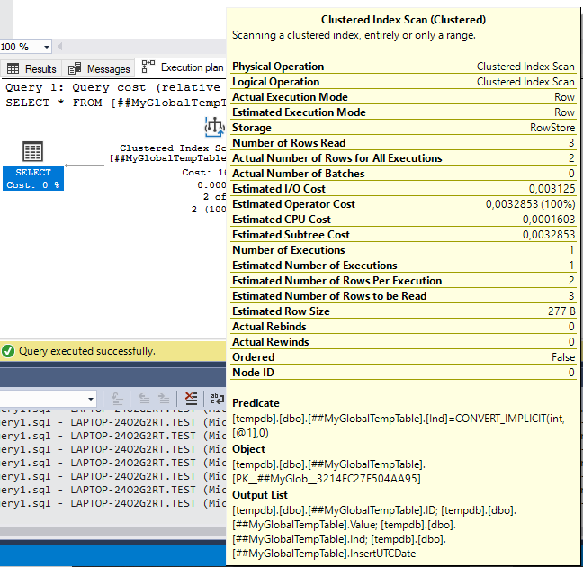 Actual execution plan of a query