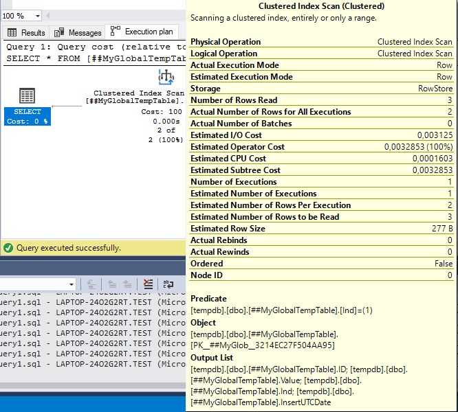 Actual execution plan of a query