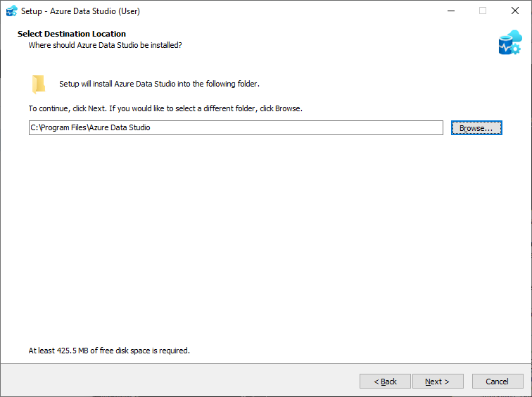 The installation location of MS Azure Data Studio