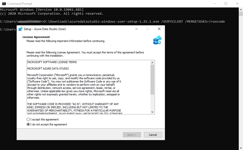 Installing Azure Data Studio with a command-line script