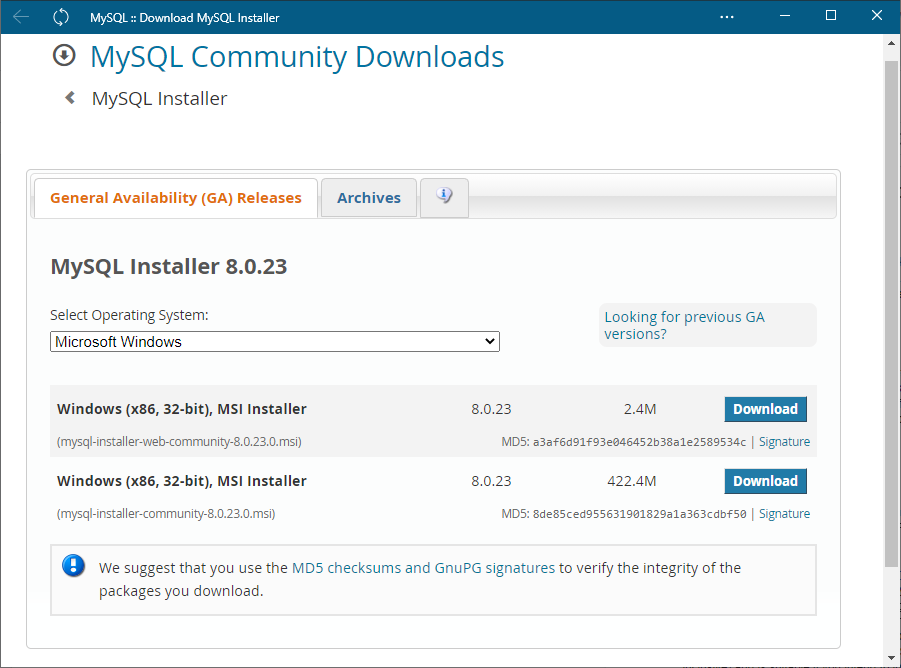 Download MySQL Installer