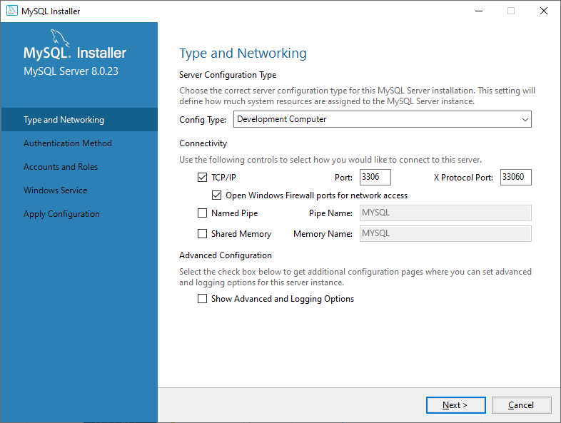 Configure the Type and Networking section