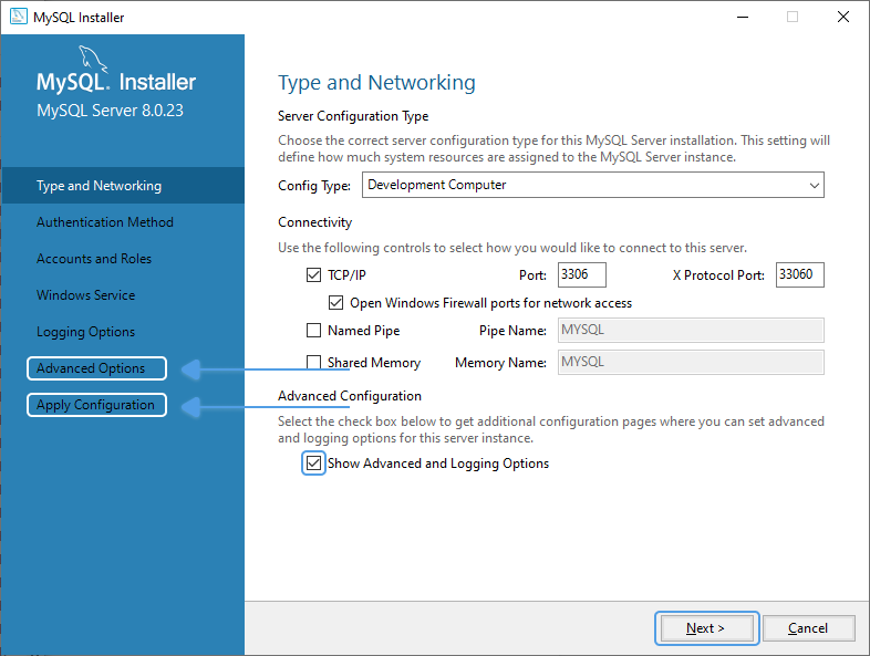 Select the check box to configure additional options