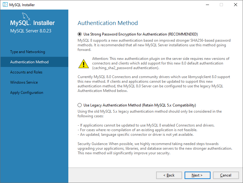 Configure the authentication method