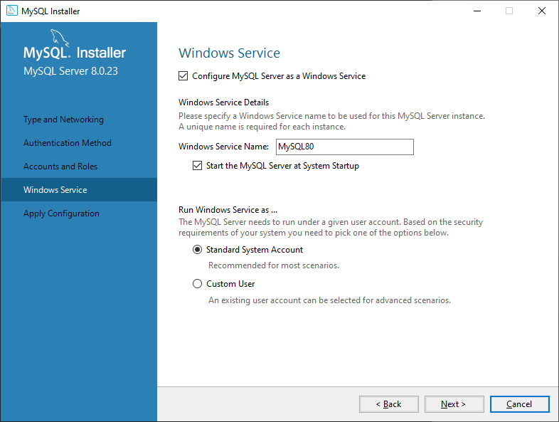 Configure MySQL Server as a Windows Service
