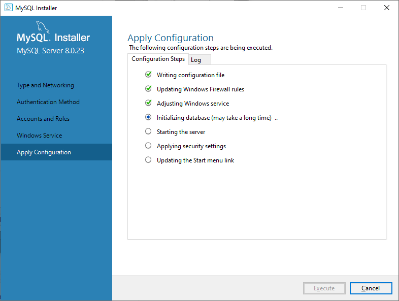The configuration steps are executed