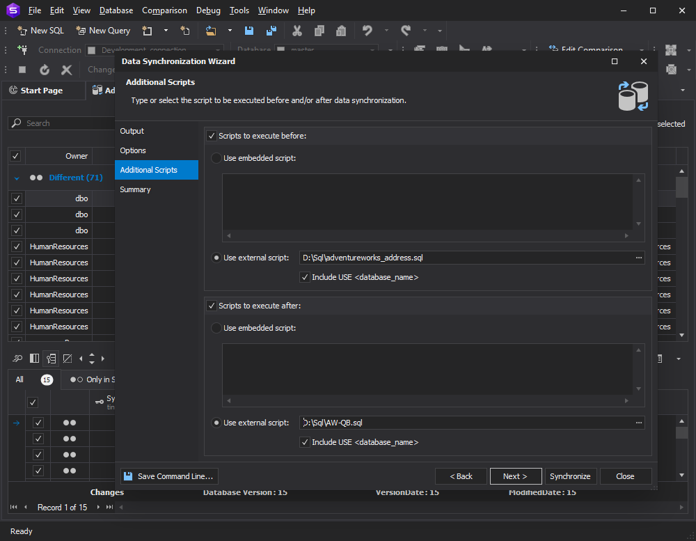 dbForge Studio for SQL Server - pre- and postscripts execution