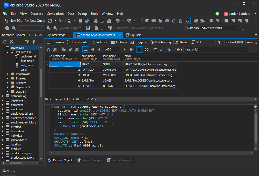 The Customers table in dbForge Studio for MySQL