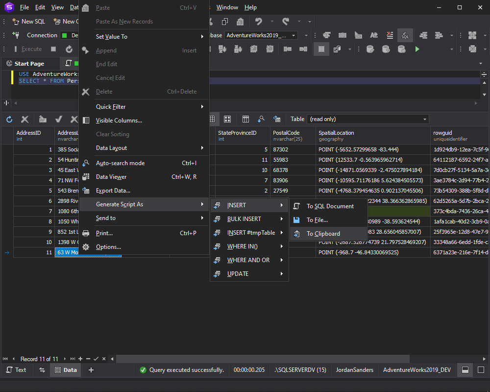 dbForge Studio for SQL Server 6.0 - Generate Script As for DML Commands