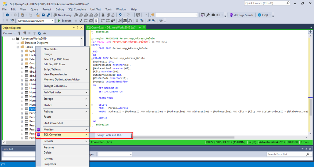 How to generate database CRUD operations such as Insert, Select, Updated, and Delete