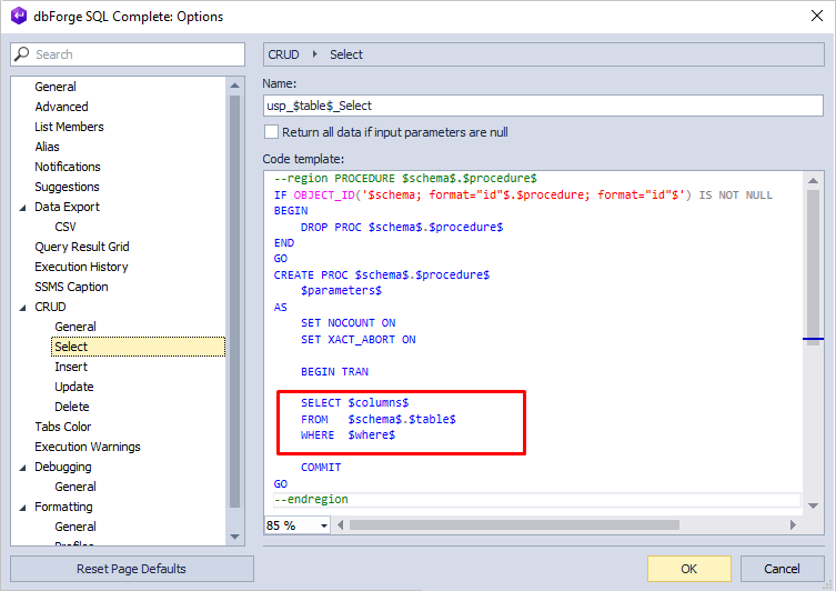 Generating a SELECT CRUD operation in SQL