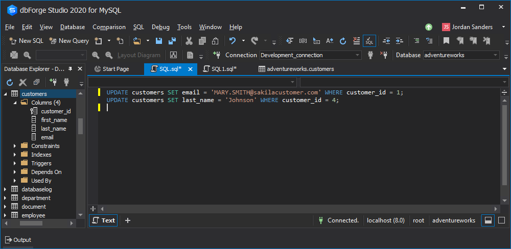 The UPDATE statement generated by
MySQL GUI tool