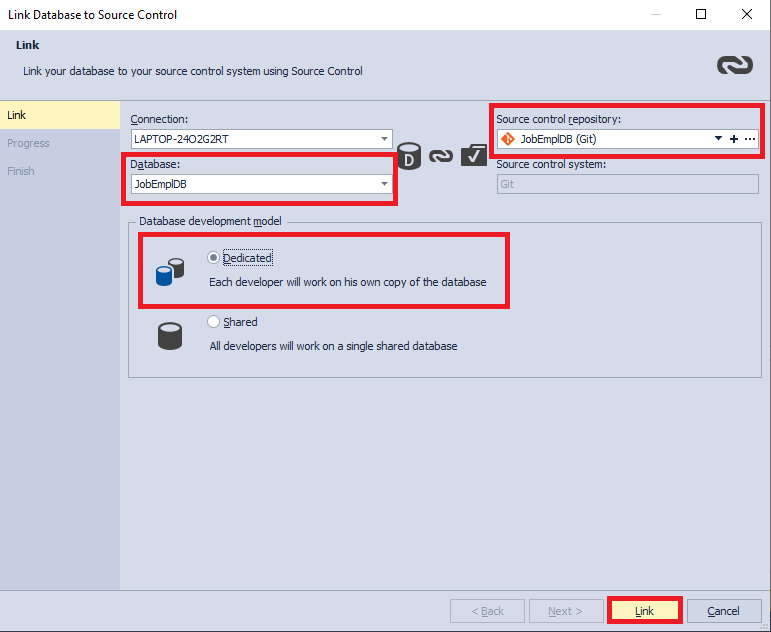 Configure the database linking