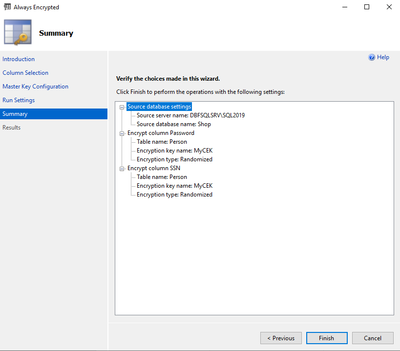 Verifying the settings you defined for the columns in SSMS