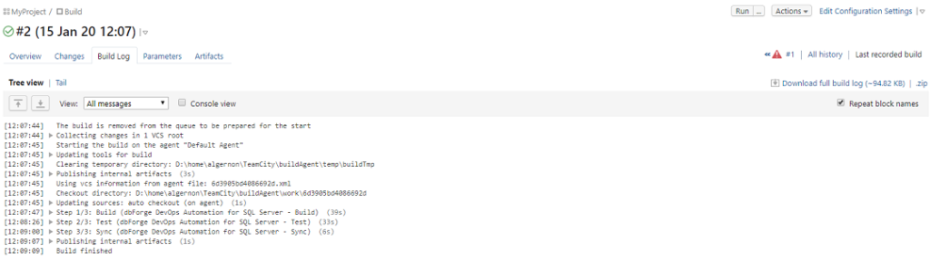 Setup TeamCity monitor running the project