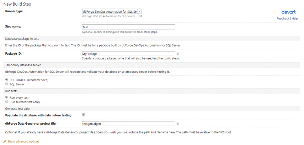TeamCity CI tool - Test step
