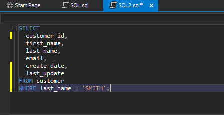 Adding the WHERE condition to the SELECT statement in dbForge Studio for MySQL