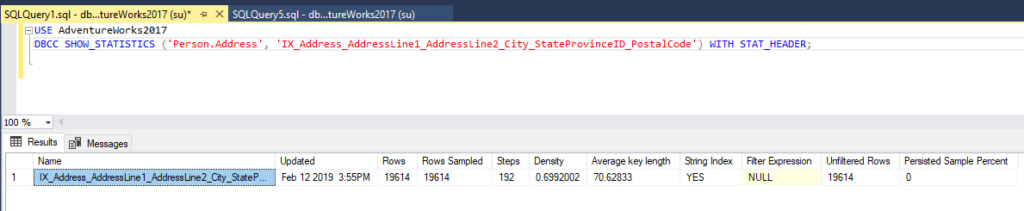 The statistics header argument of the command