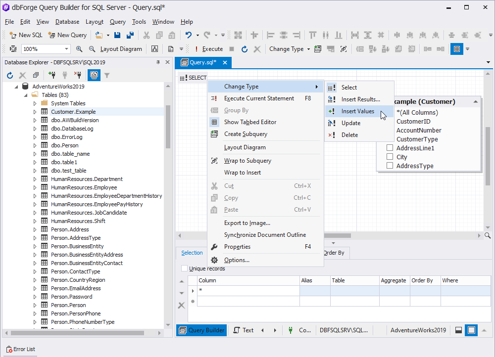 Change the query type to INSERT INTO