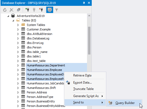 Send multiple tables to Query Builder