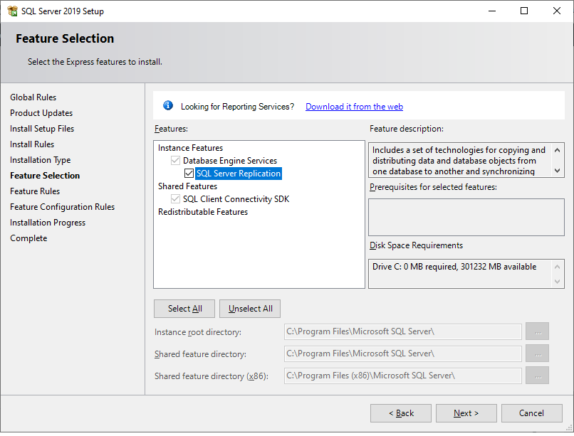 Select features to be installed