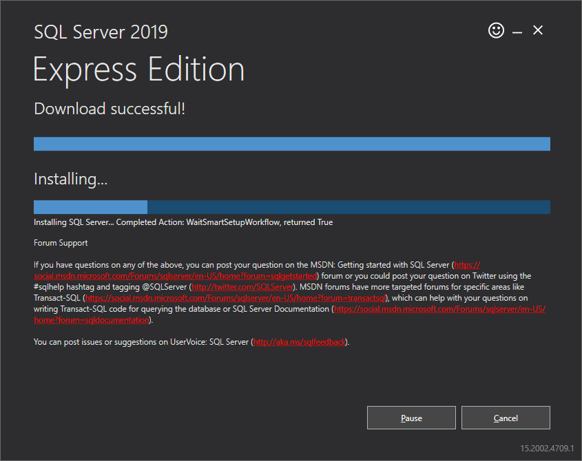 View the progress bar of the download and installation processes