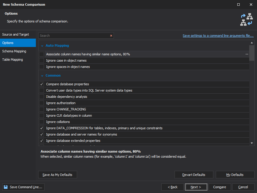 Configuring schema comparison in dbForge Studio for SQL Server