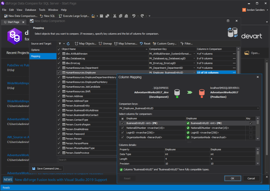 dbForge Data Compare for SQL Server - Key Columns