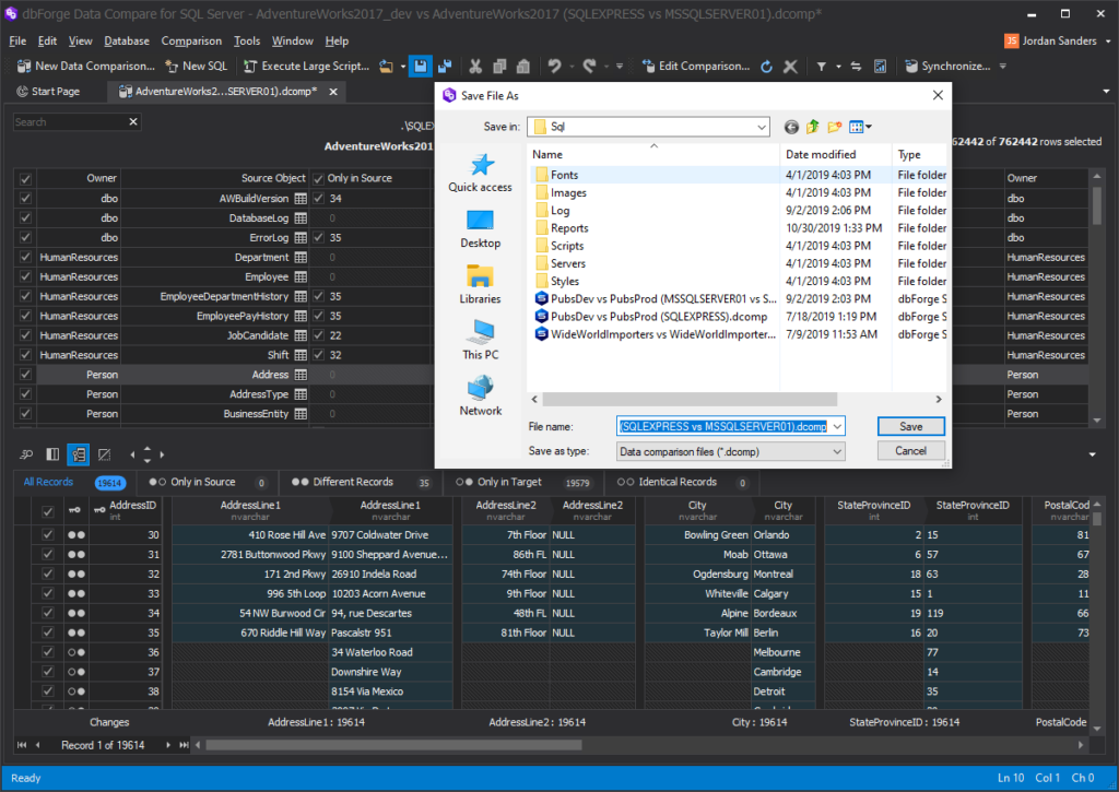 dbForge Data Compare for SQL Server - Saving Results